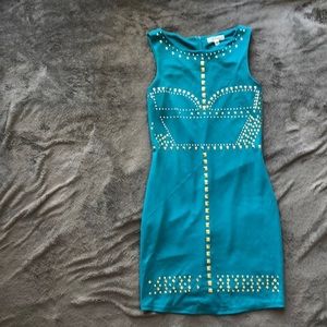 Studded mini dress.‎ Teal.